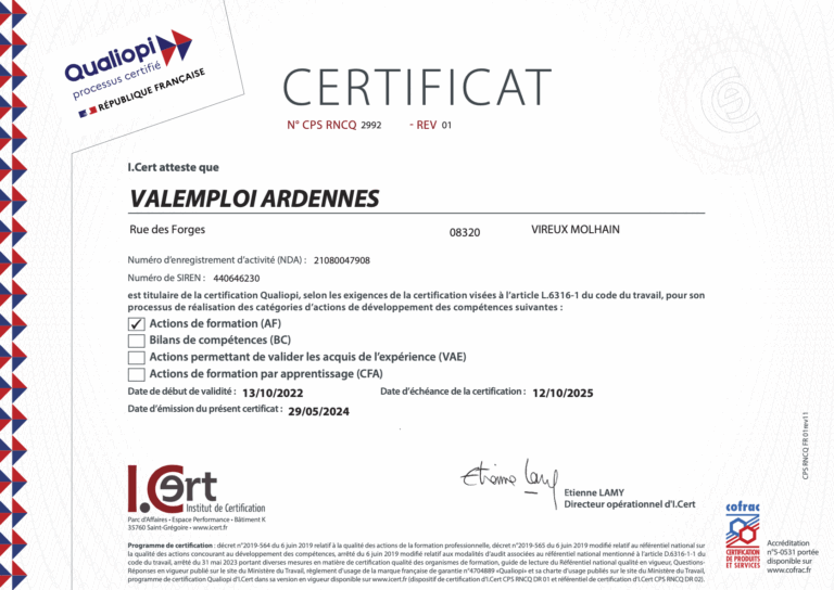 certificat Qualiopi valide